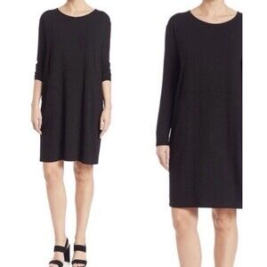 Eileen Fisher Women’s Sz M Long Sleeve Lagenlook Minimalist Dress Staple Stretch